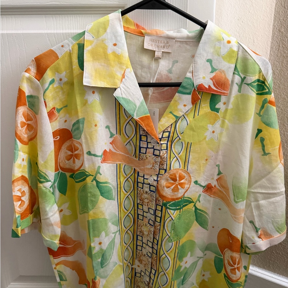 Vibrant Citrus Print Button Down Top